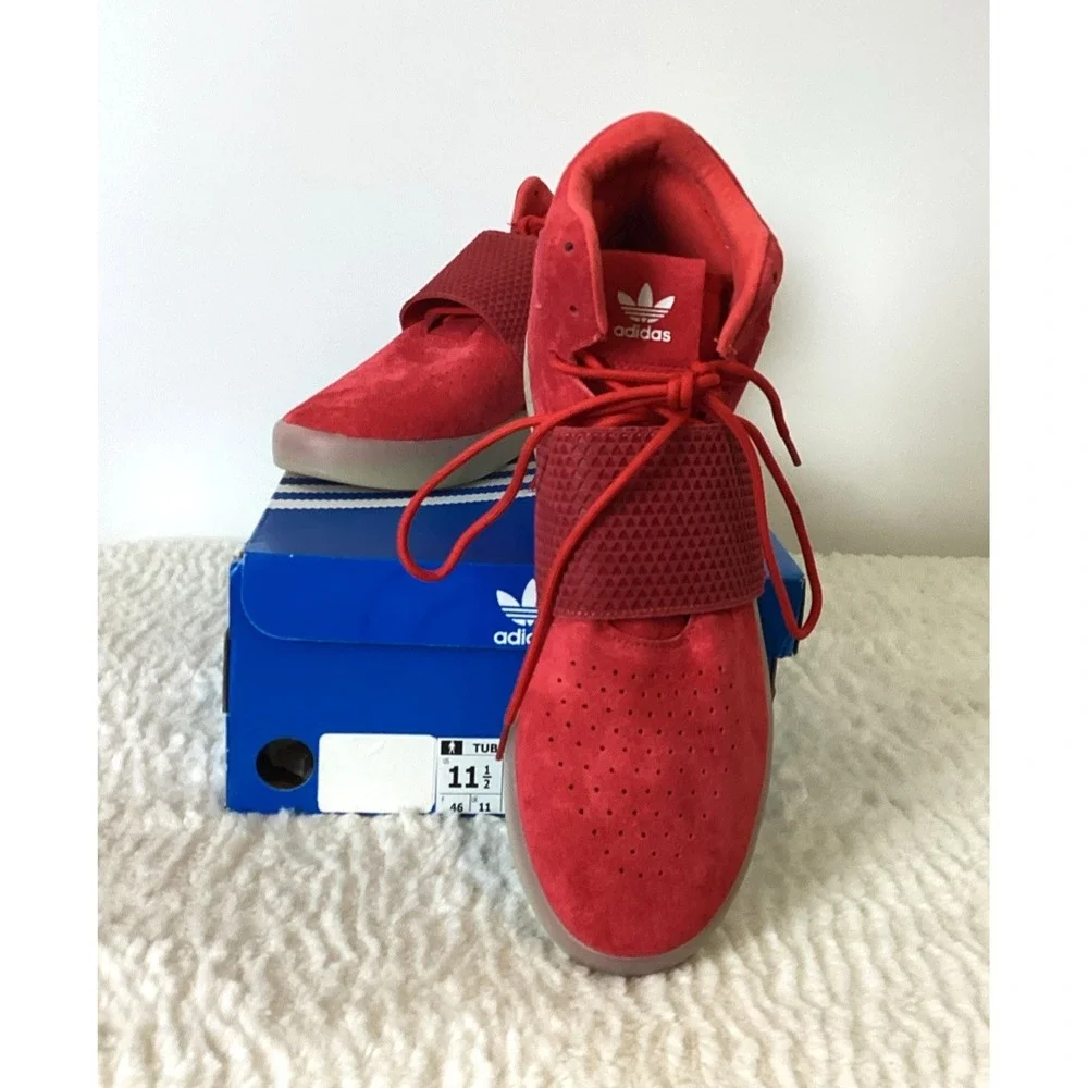 ADIDAS Tubular Invader Strap Trainers Men's 11.5 Red BB5039 With Box Y2K